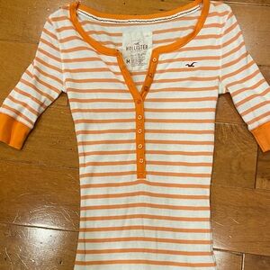 Hollister short Sleeve Orange and White Striped Tee
